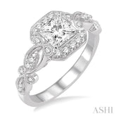 3/4 ctw Diamond Engagement Ring with 1/2 ct Princess Cut Center Stone in 14K White Gold